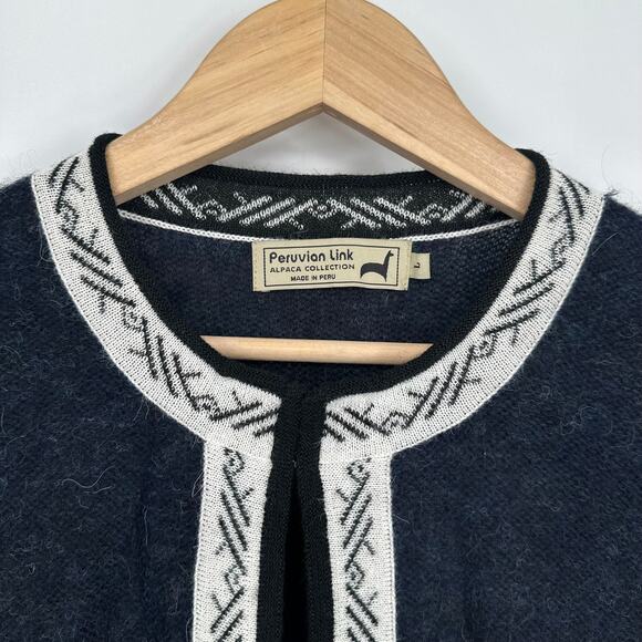 Peruvian Link Feather Cardigan Baby Alpaca Contrast Trim Fuzzy Crew Neck Sweater - Picture 6 of 12